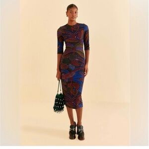 FARM Rio Vibrant Blue and Purple Midi body con Dress medium